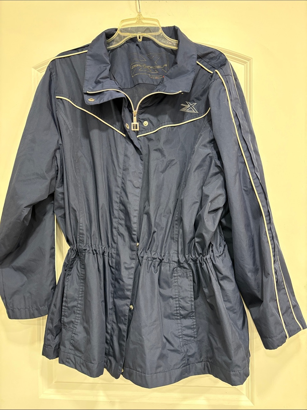 Xersion Navy Windbreaker/rainJacket with White Piping
